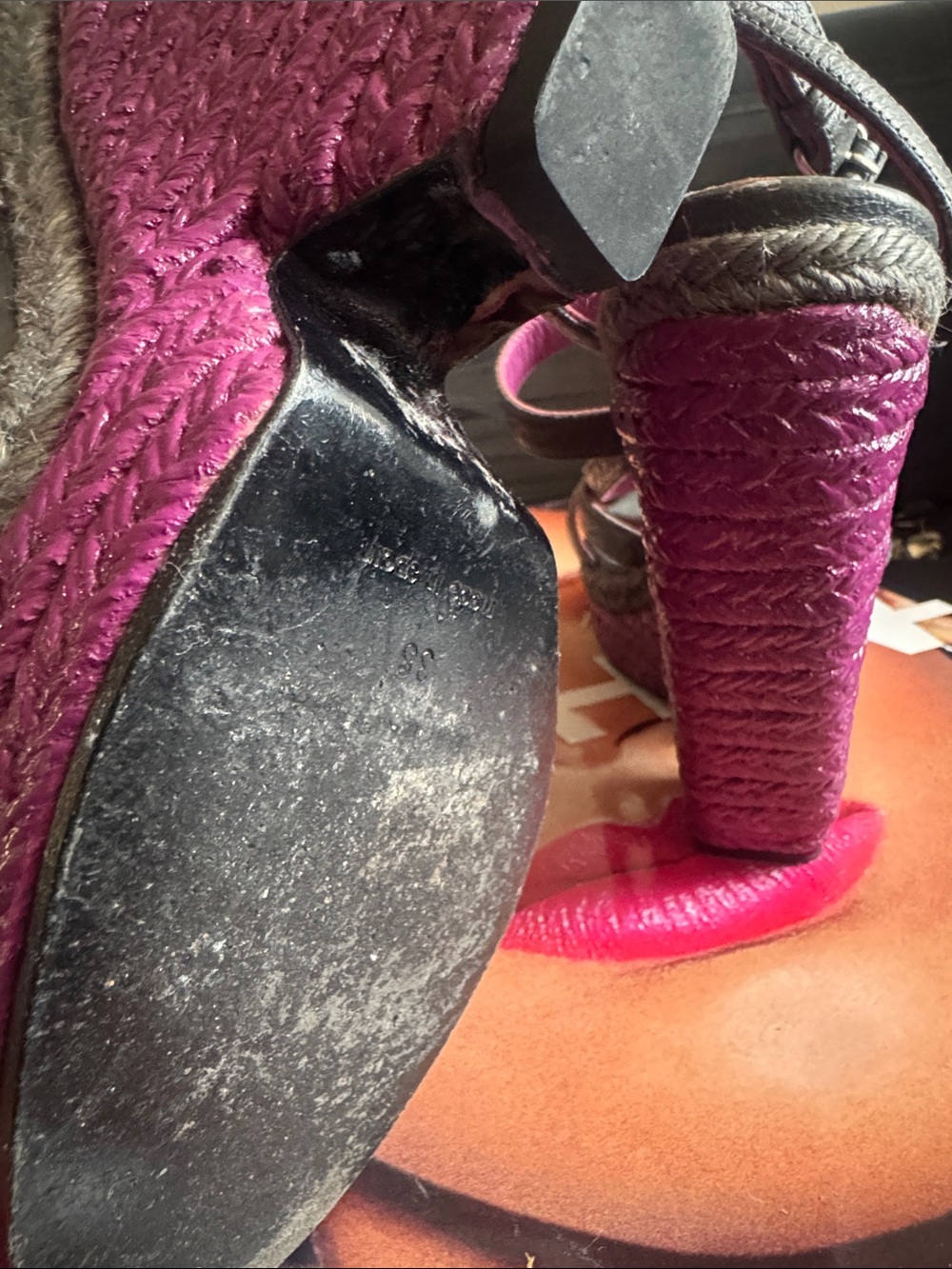 Balenciaga Gray Leather Strappy Wedge Sandals with Purple Platform - Picture 6 of 7